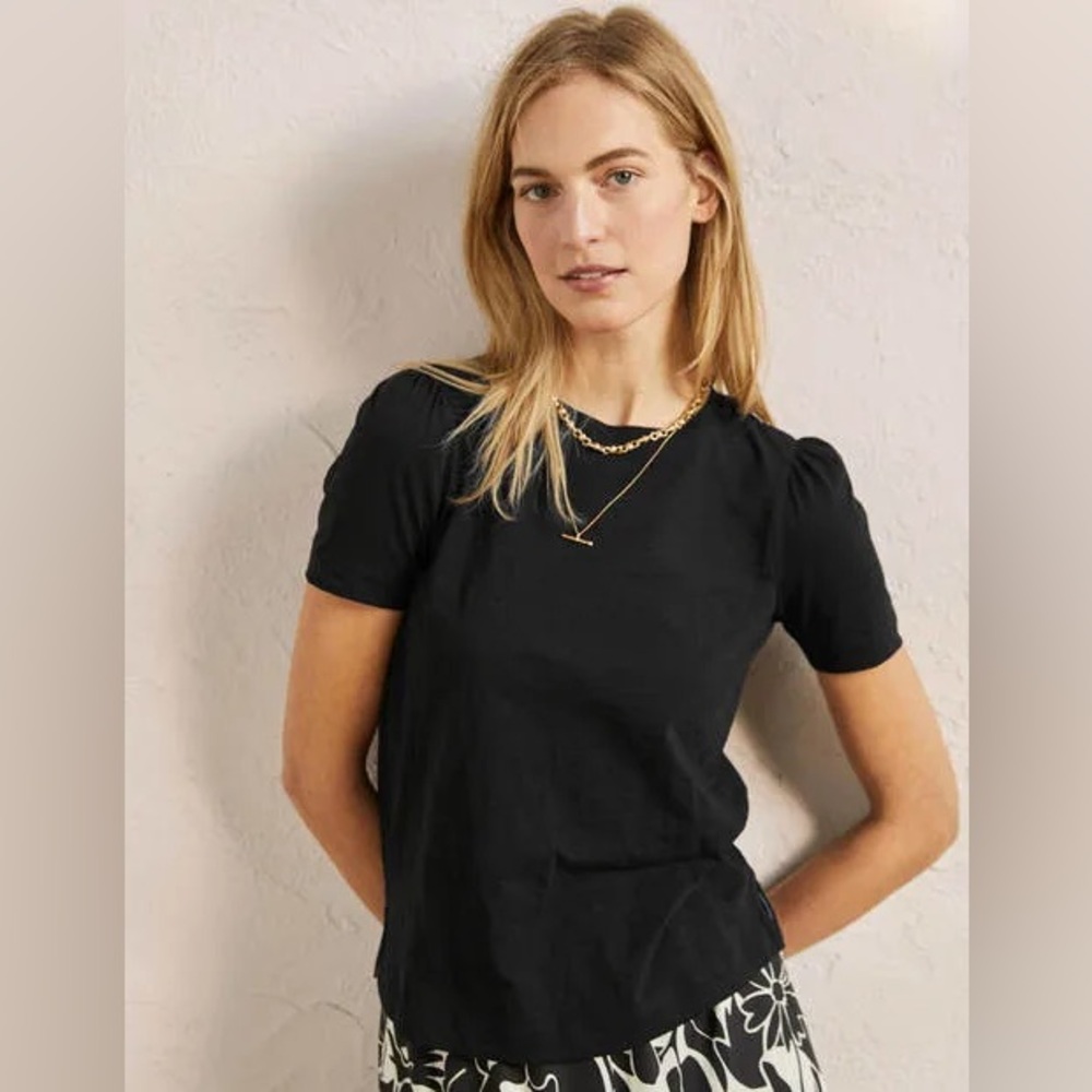 NWOT Boden Women’s Puff Sleeve Cotton T-shirt in Black Size XS